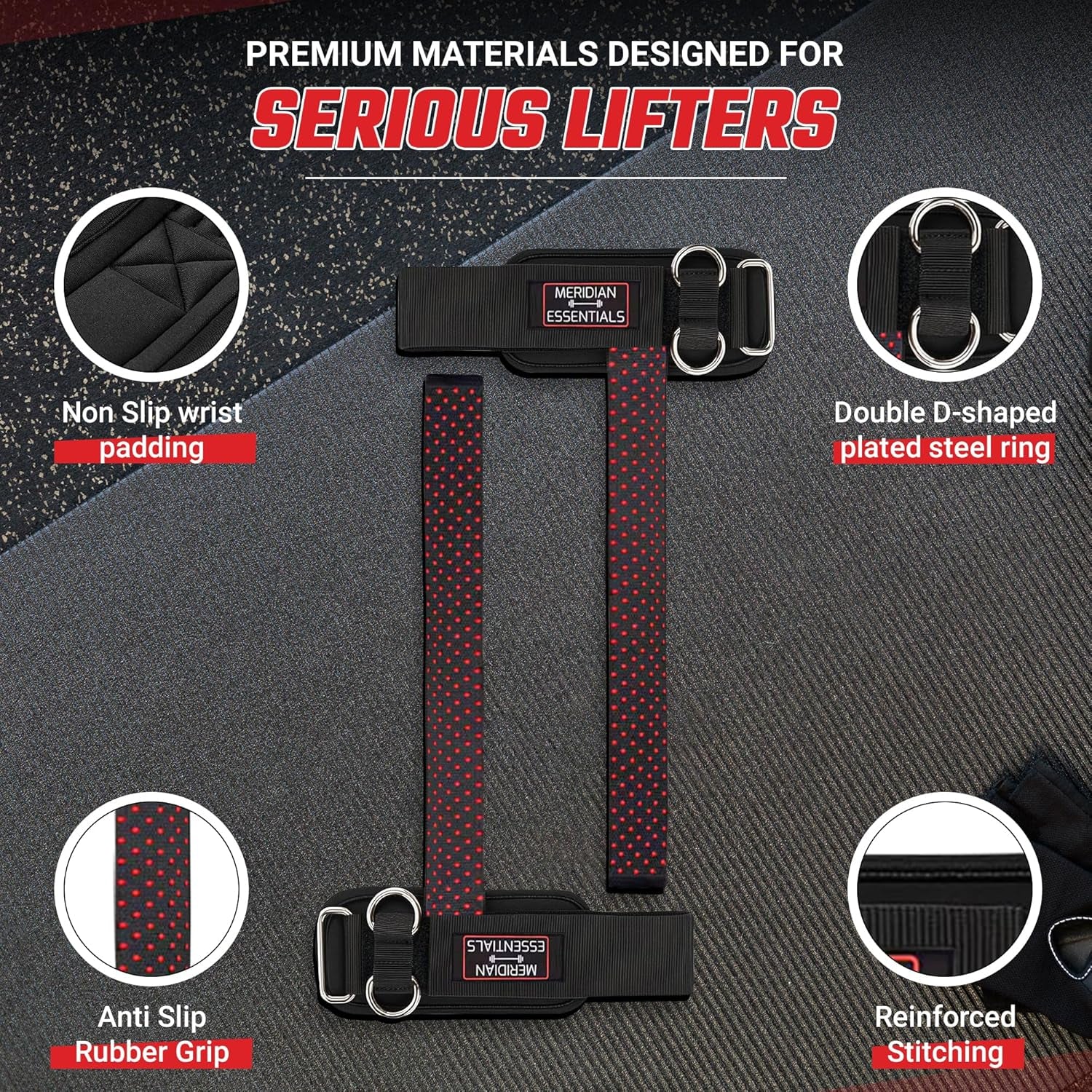 Weightlifting Straps with D-Ring – Heavy-Duty Lifting Straps with Cable Attachment, Neoprene Wrist Padding & Non-Slip Grip for Deadlifts, Rows, Cable Workouts & Pull Exercises - Black