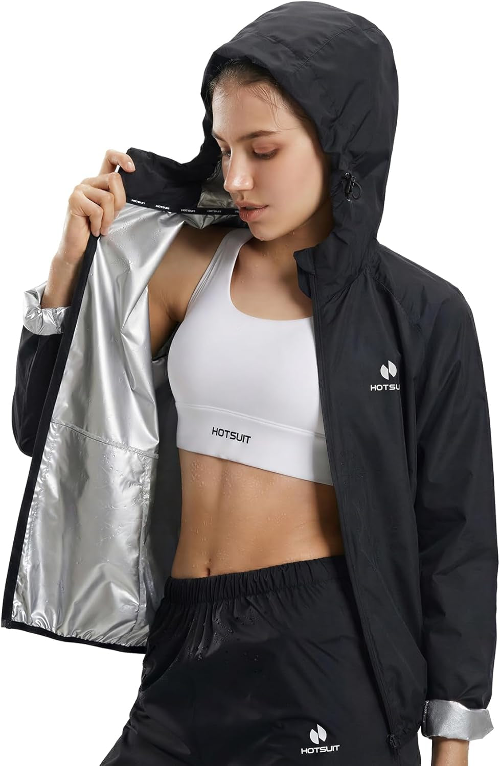 Sauna Suit Women Machine Washable Sweat Sauna Jacket Pants anti Rip Sweat Suits for Gym Workout
