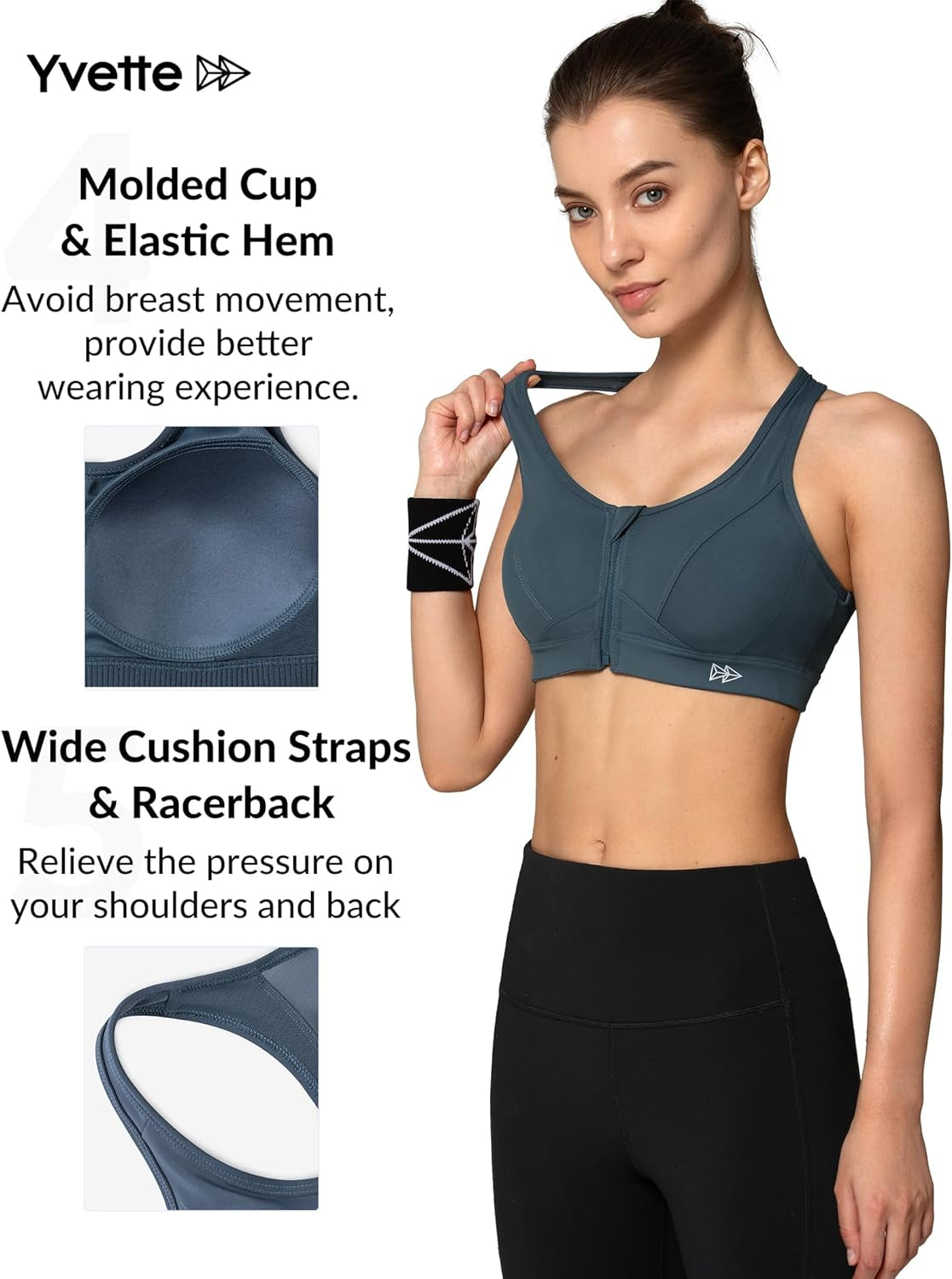 Zip Front Sports Bra - High Impact Sports Bras for Women 