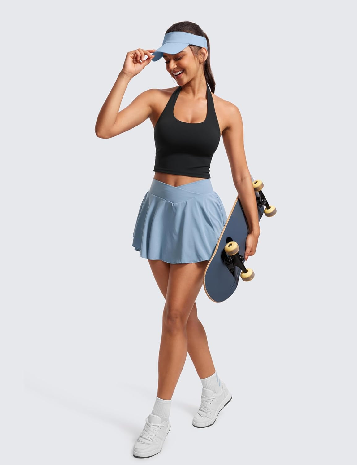 Butterluxe Halter Crop Tank Tops for Women - Open Back Padded Longline Sports Bras Workout Gym