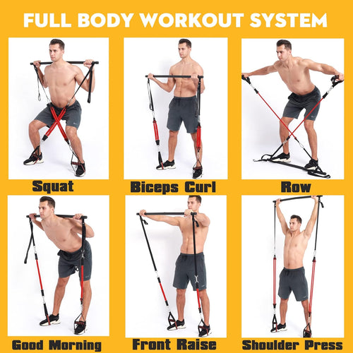 Upgraded 60-180LBS Adjustable Pilates Bar Kit with Resistance Band, Anti-Break, Portable Fitness Exercise Workout Toning Bar Stick for Stretching Twisting Sit-Up, Home Workout Equipment Men Women