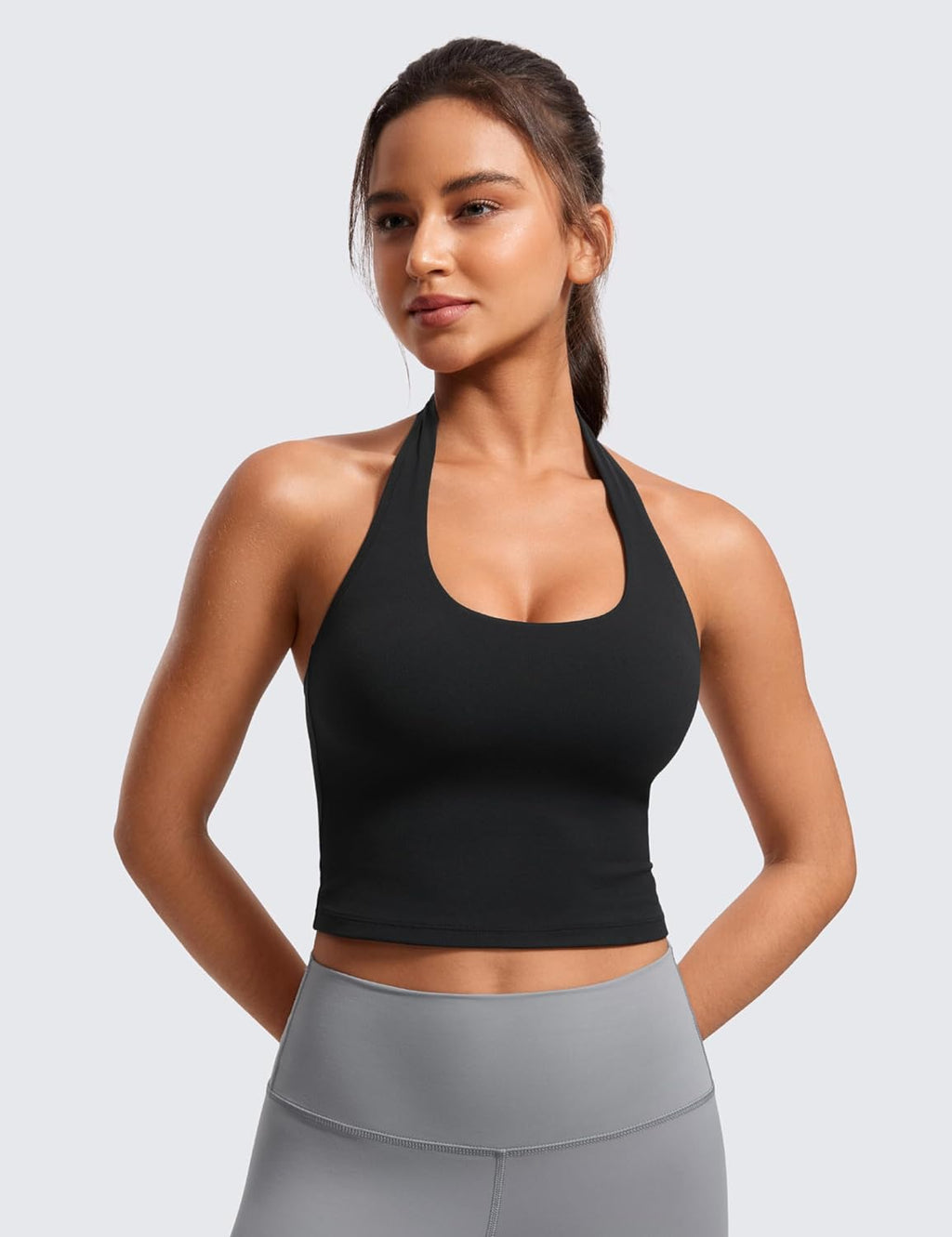 Butterluxe Halter Crop Tank Tops for Women - Open Back Padded Longline Sports Bras Workout Gym