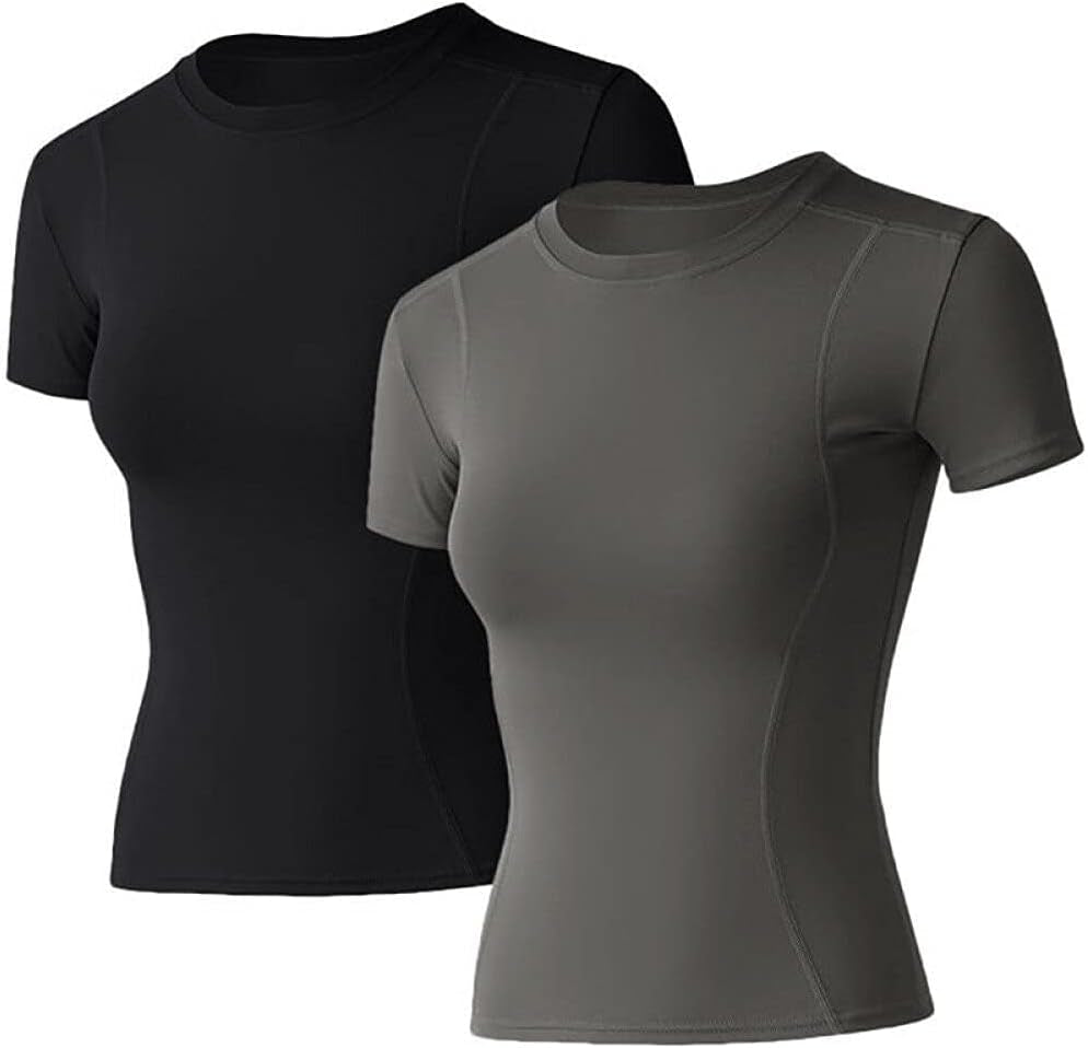 Women Workout Shirts 1/2/3 Pack Athletic Compression Tee Dry Fit Yoga Gym Basic Tops